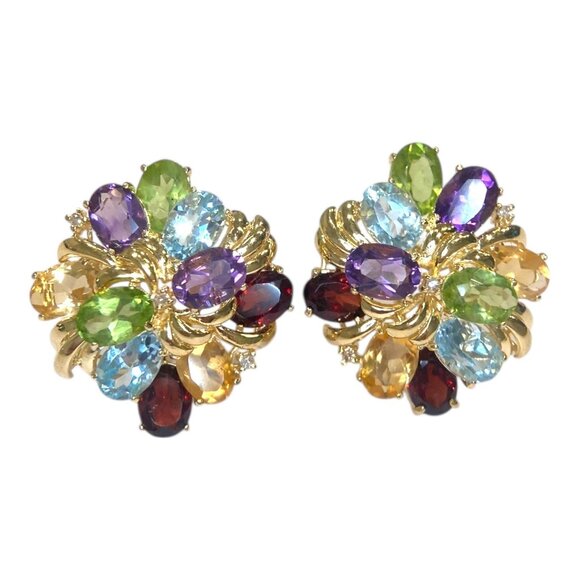 Vintage 14K Gold Multi Gemstone Tutti Frutti Earrings - Picture 1 of 10
